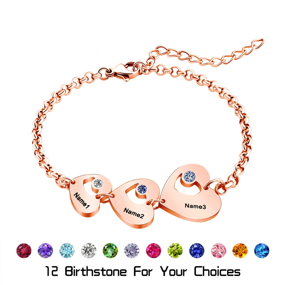 Personalized Stunning Heart Bracelet 1-6 Name Birthstone Jewelry Gift for Her