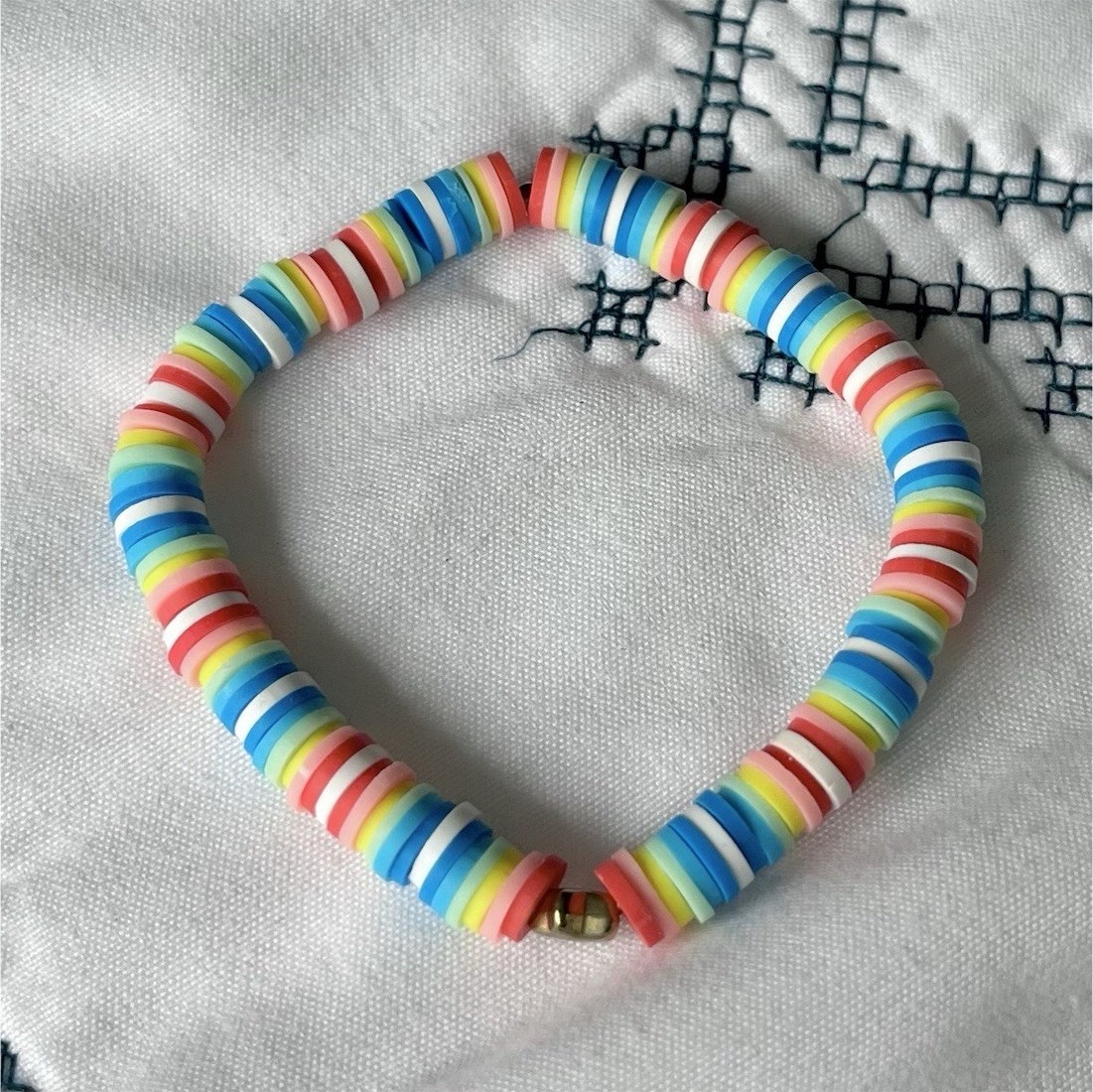 Multicolor Beaded Stretch Bracelet Round Polymer Elastic Cord Unisex Adults