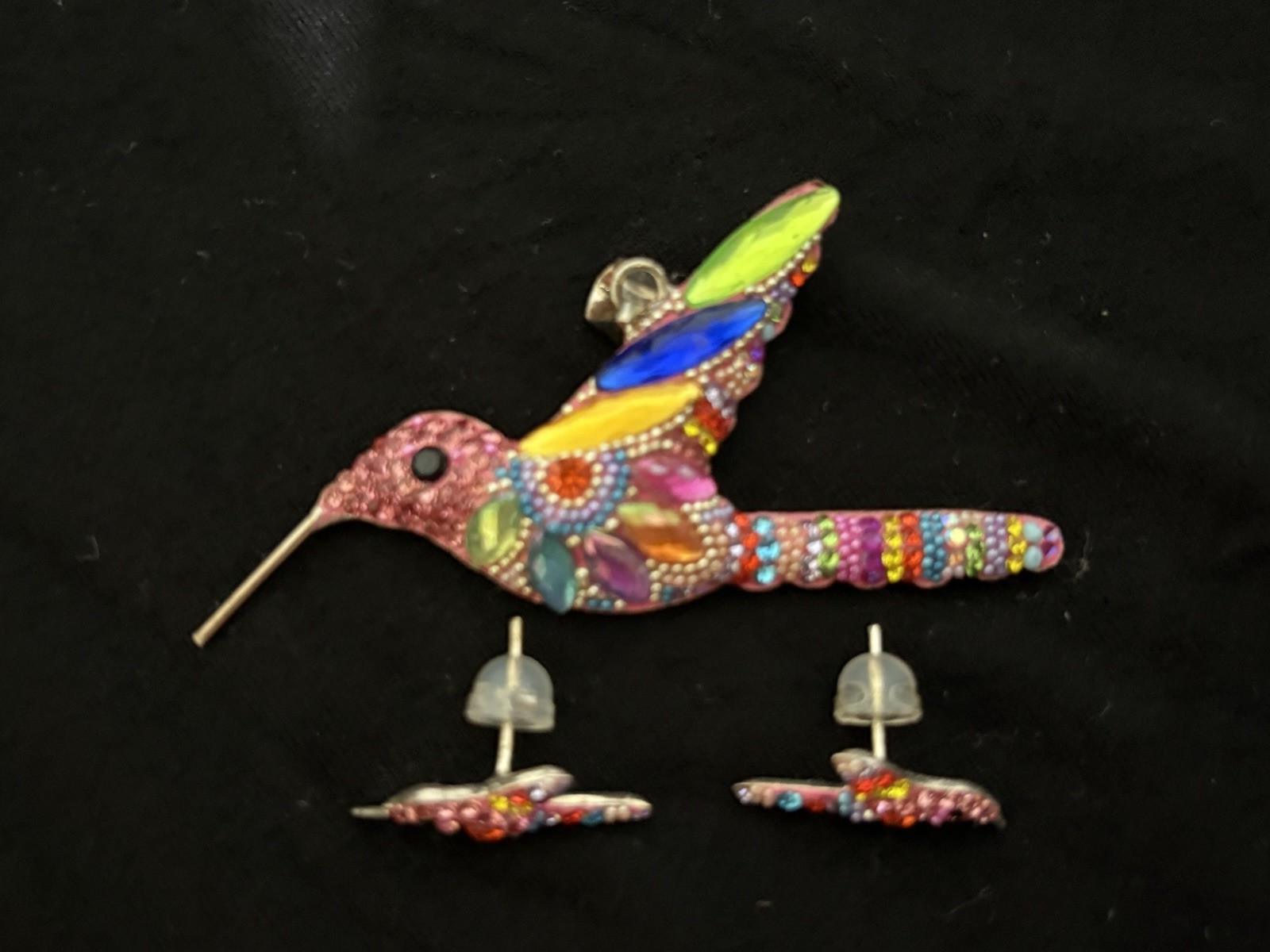 Hummingbird Stud Earrings 925 Sterling Silver Multicolor Crystal