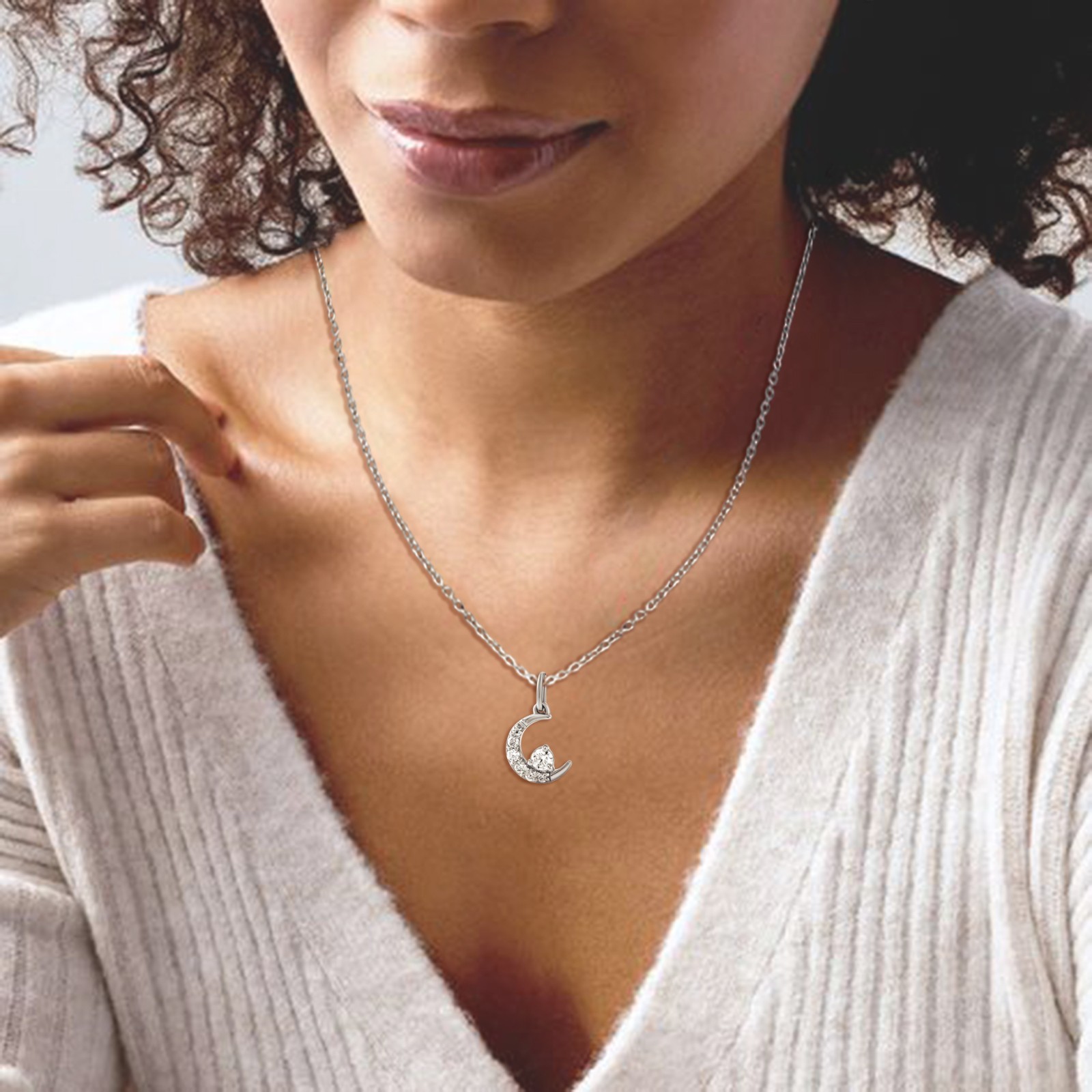 0.15 Ct Round Cut Lab Grown Diamond Women’s Pendant Chain 925 Sterling Silver