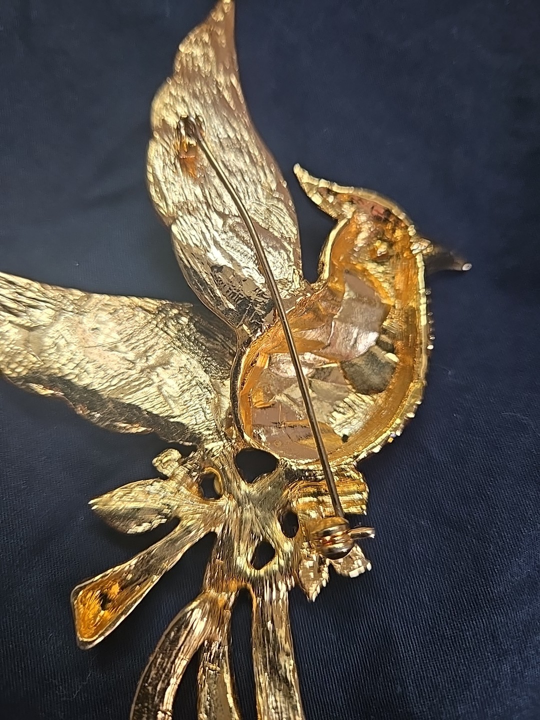 Vintage D’orlan Boucher 6″ Enamel Phoenix Bird Brooch Multicolored, Clear Crysta