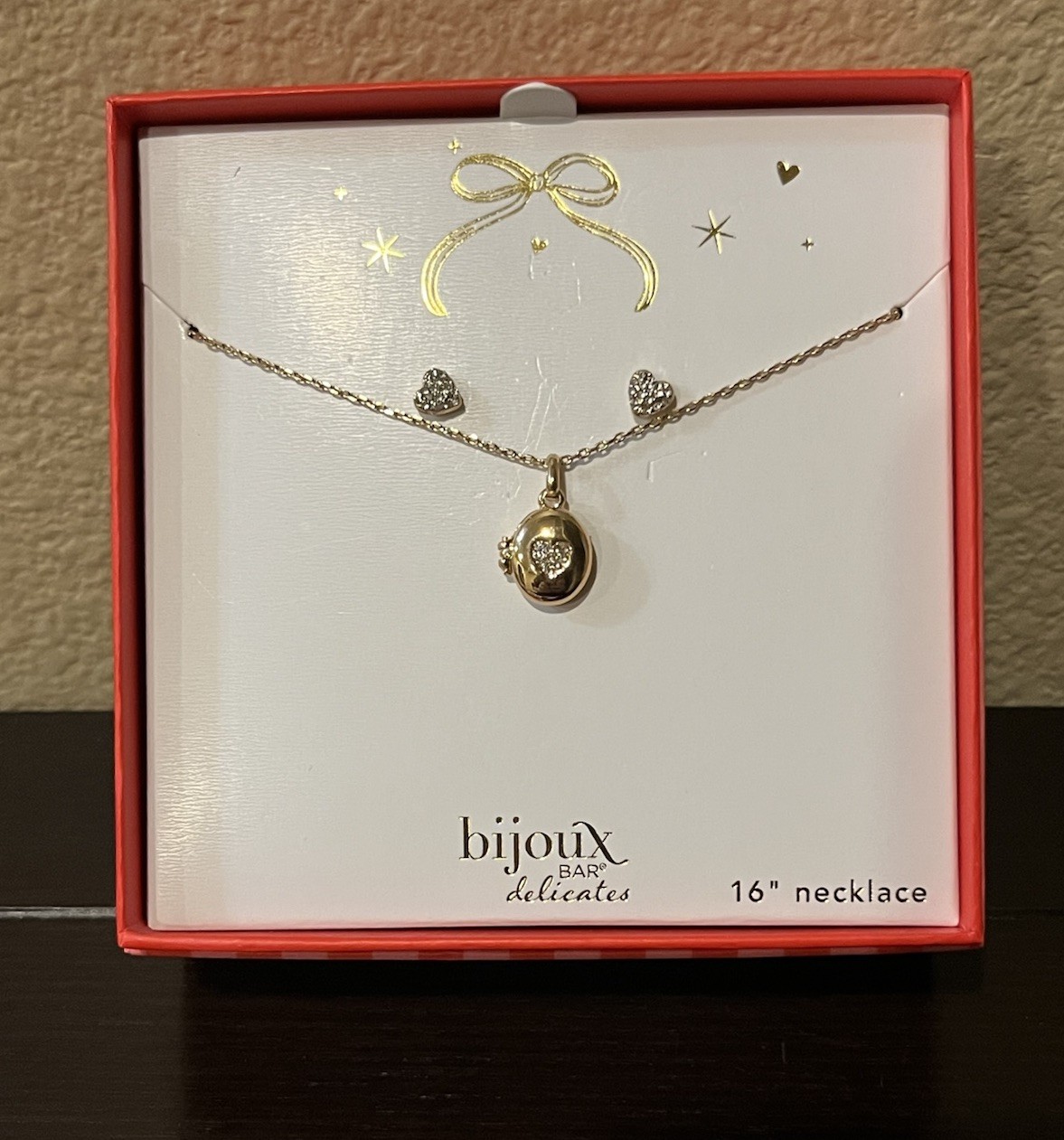 Bijoux Bar Delicates Necklace Locket & Earring Set New