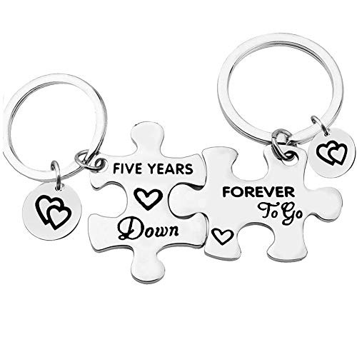 5 Years Anniversary Keychains Set Five Years Down Forever to Go Keyring