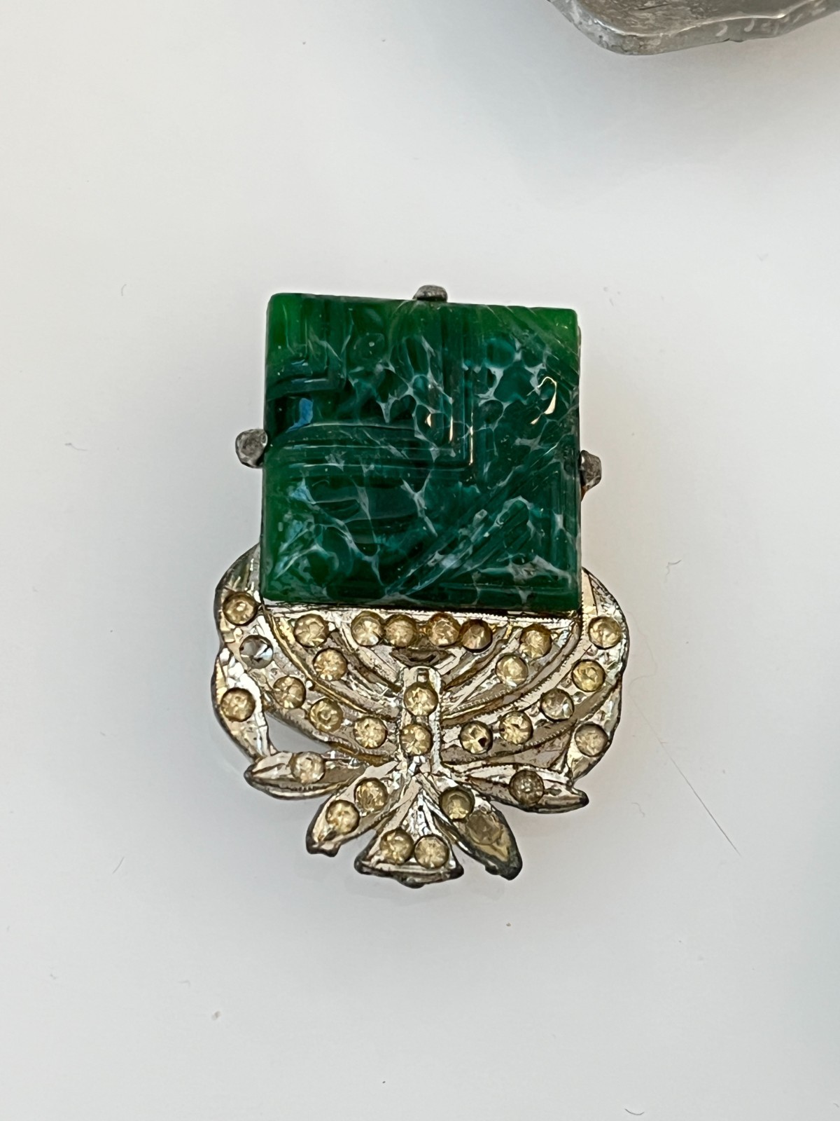 Antique Upcycle Repair Dress Clip, Belt, Shoe Clip Rhinestone Jade Jewelry Lot