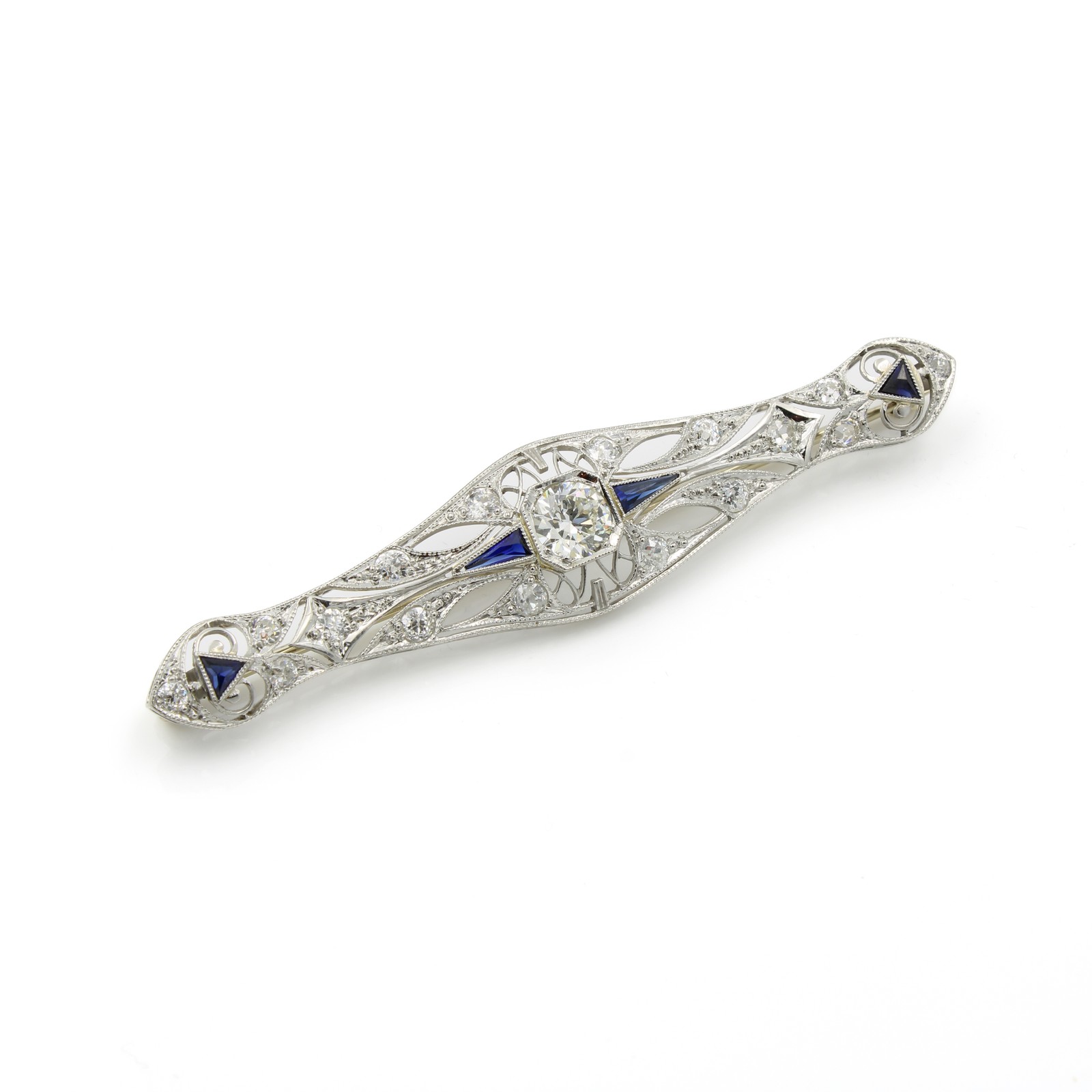 Art Deco Die Struck 850 Platinum 1.05ctw Old Euro Cut Diamond Brooch #E179331-1