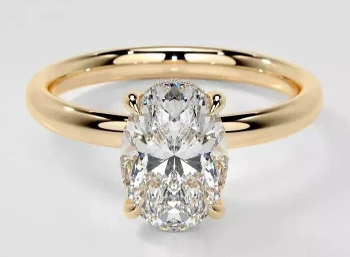 IGI Certified 2.15 Carat Oval Cut Lab Grown Diamond Ring 14K Yellow Gold F VVS2