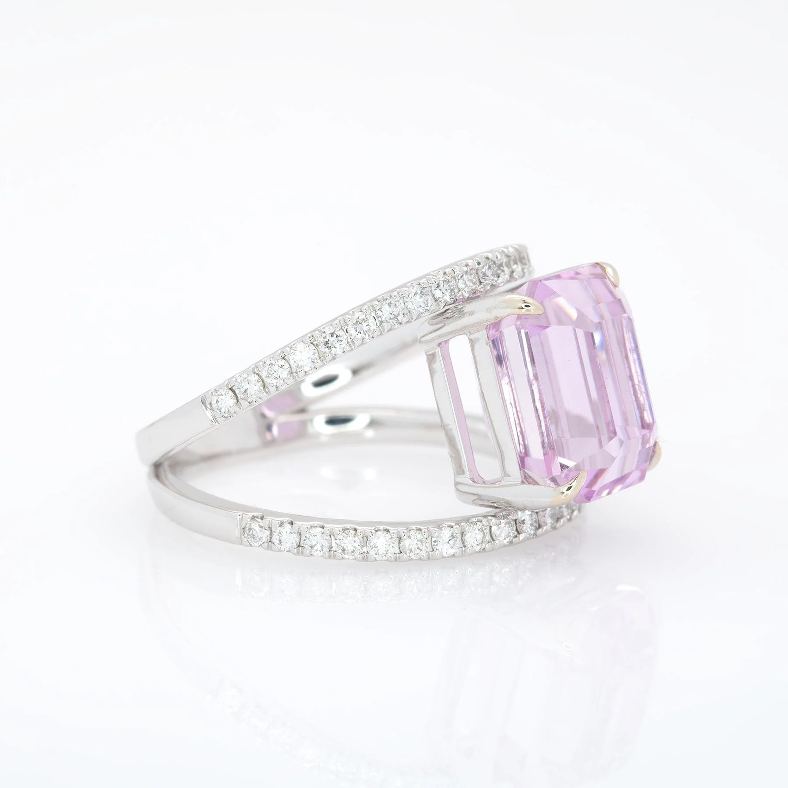 6.26ct Kunzite Emerald Cut Ring Solid 14K White Gold 10x8mm for Women Gift