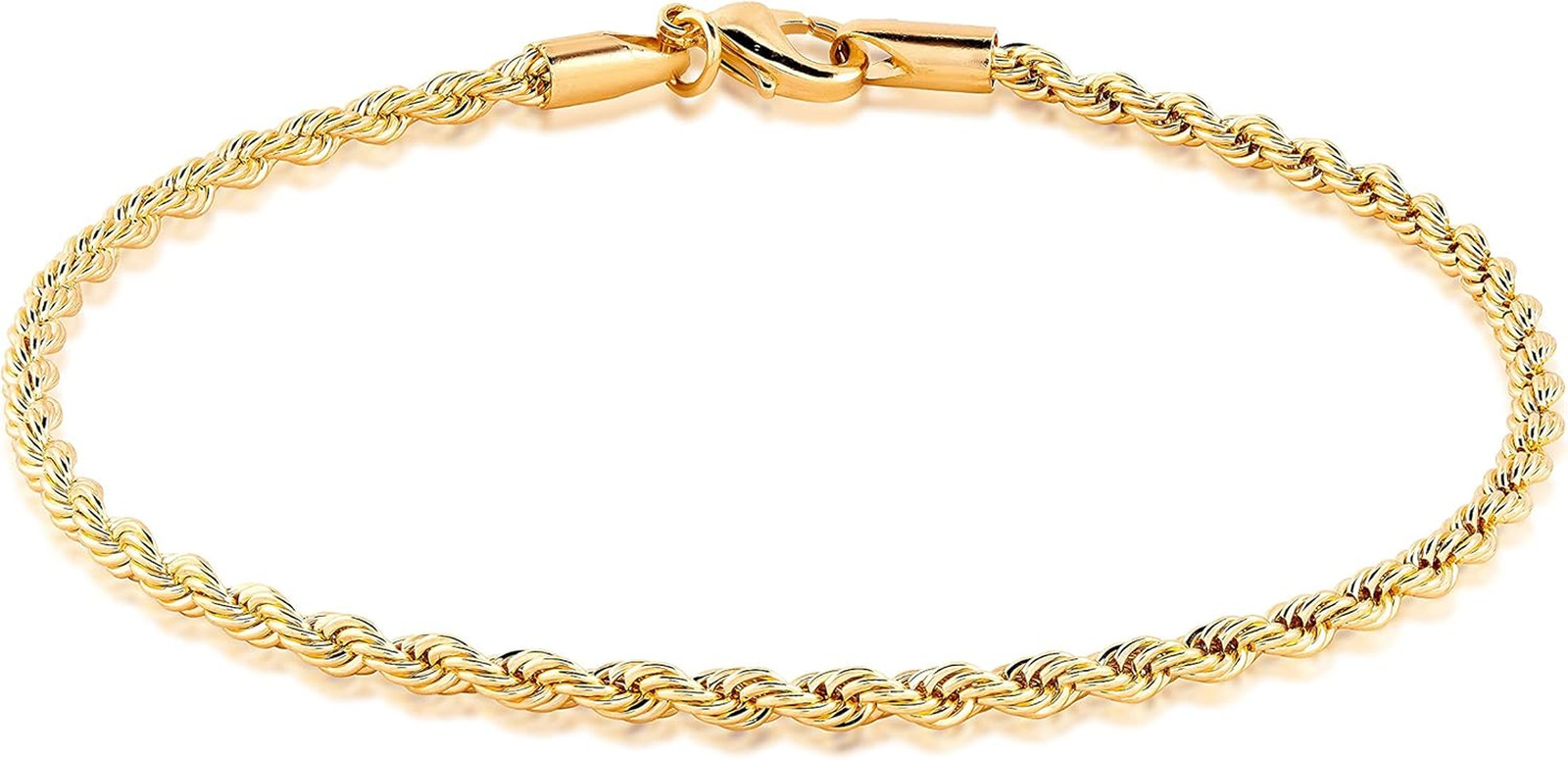 18K Gold Plated Braided Rope Anklet for Women, 2.7 MM Thick, 10 Inches Long – Ma