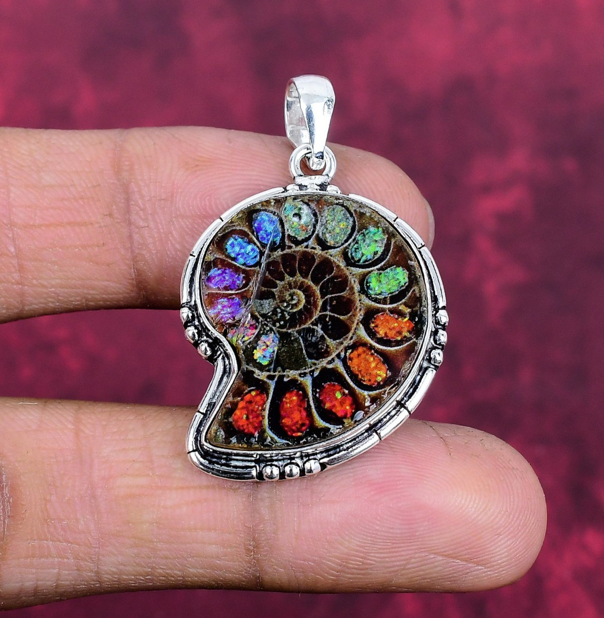 Ammonite Fossil Gemstone Handmade 925 Sterling Silver Everyday Jewelry Pendant