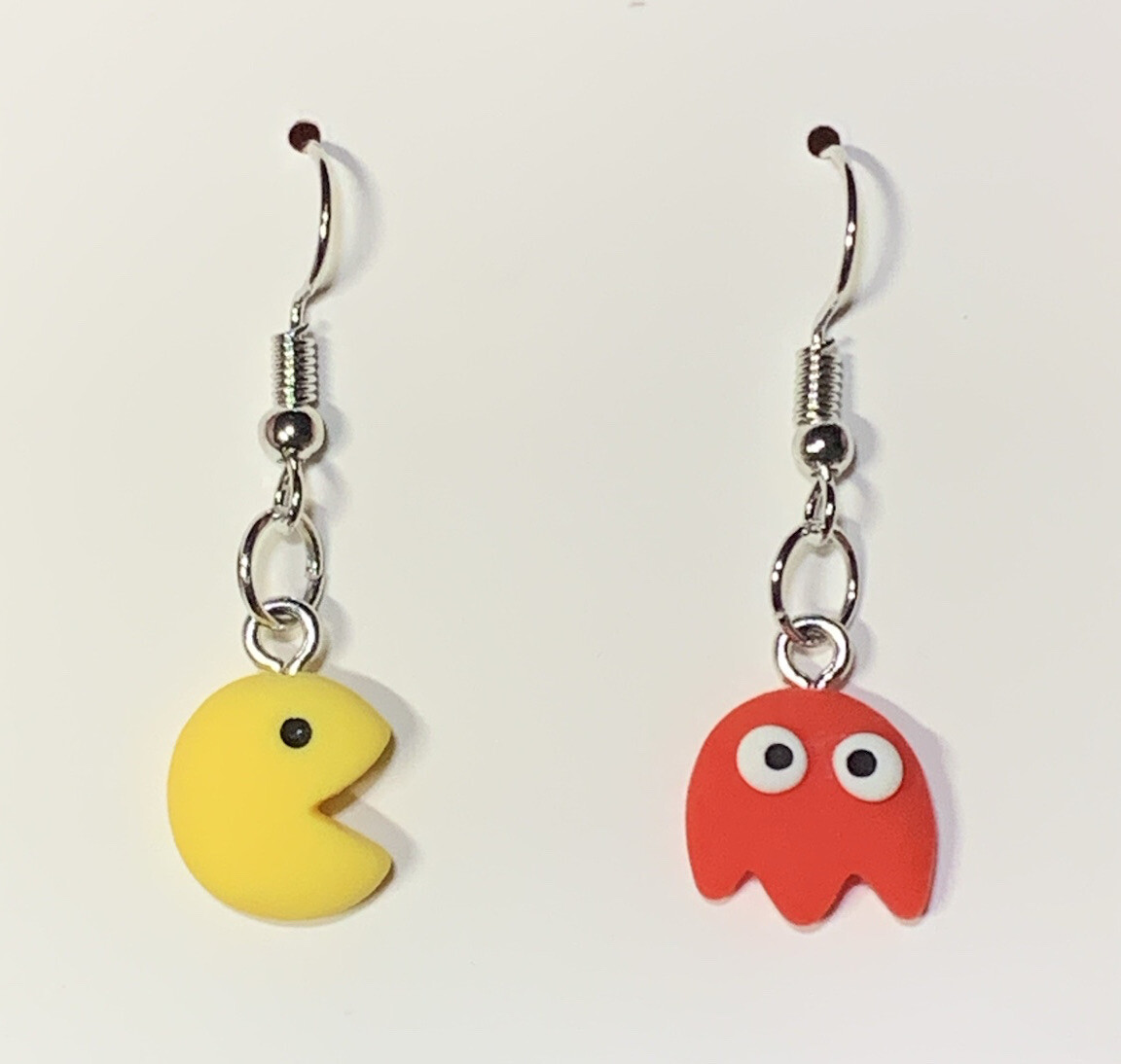 Silver PAC-Man & Ghost Drop Dangle Earrings!!