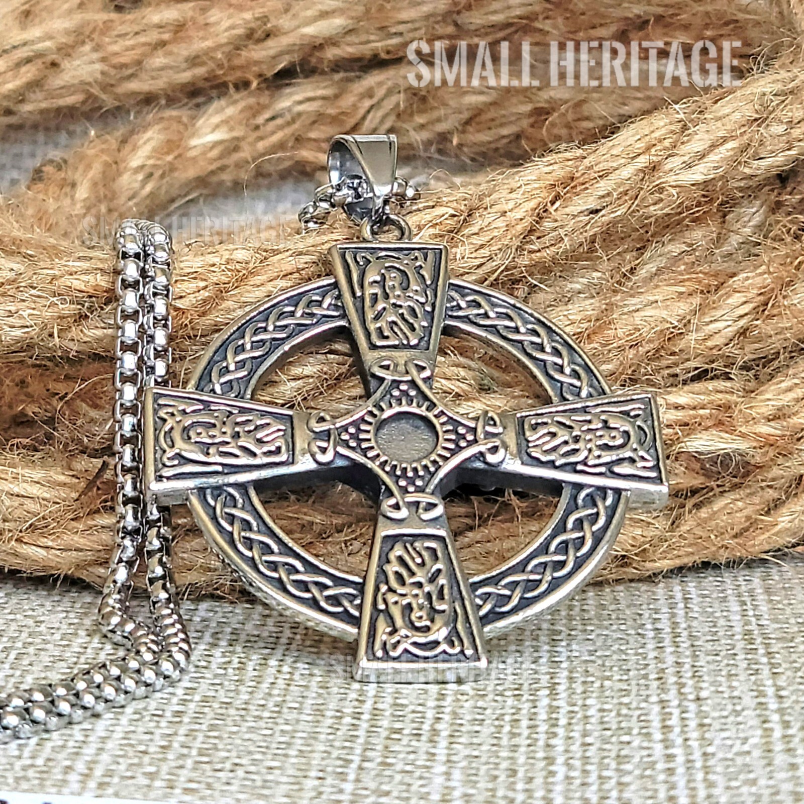 Large Celtic Cross Necklace Stainless Steel Irish Christian Pendant Chain Men