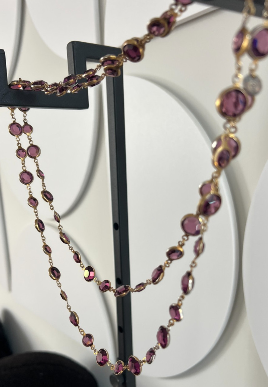 Vintage CHANEL Gripoix Amethist Crystal Sautoir Necklace (1980s)