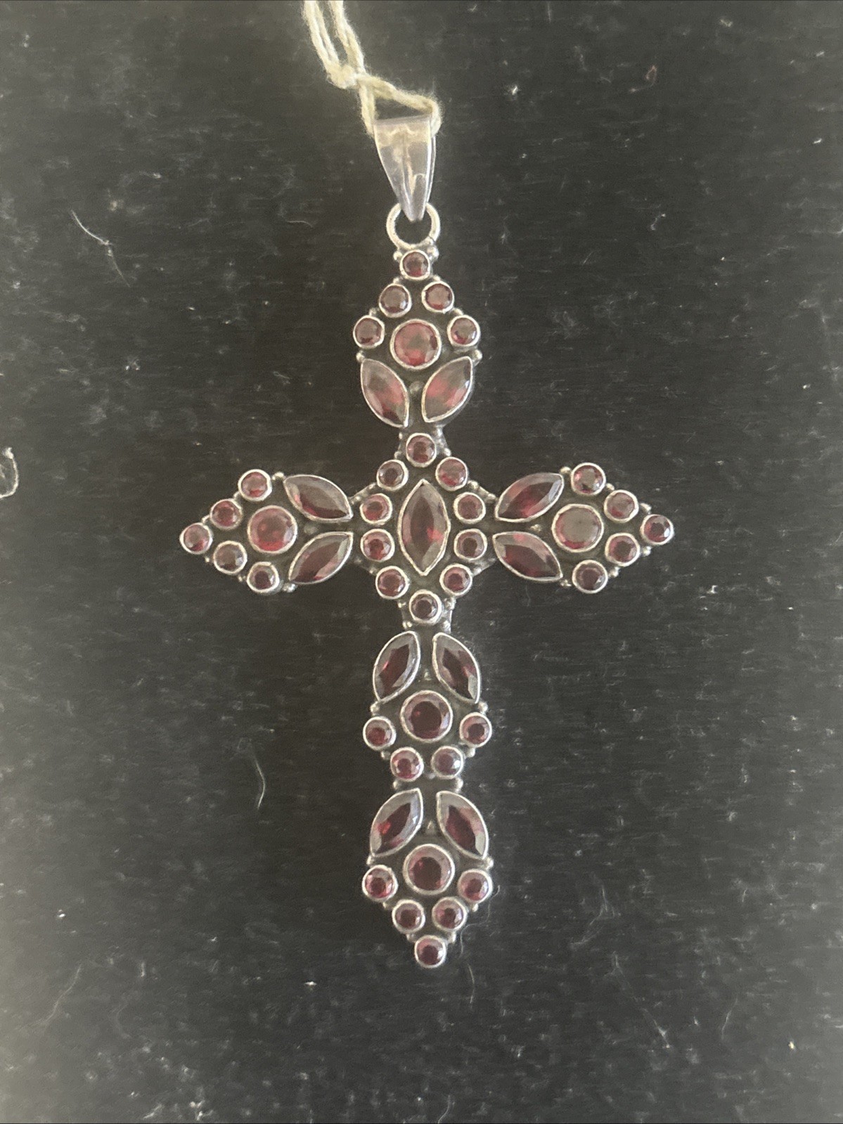 Sterling Silver Garnet Cross About 50 Carats 22.5 grams Almost 4 Inches Tall ￼