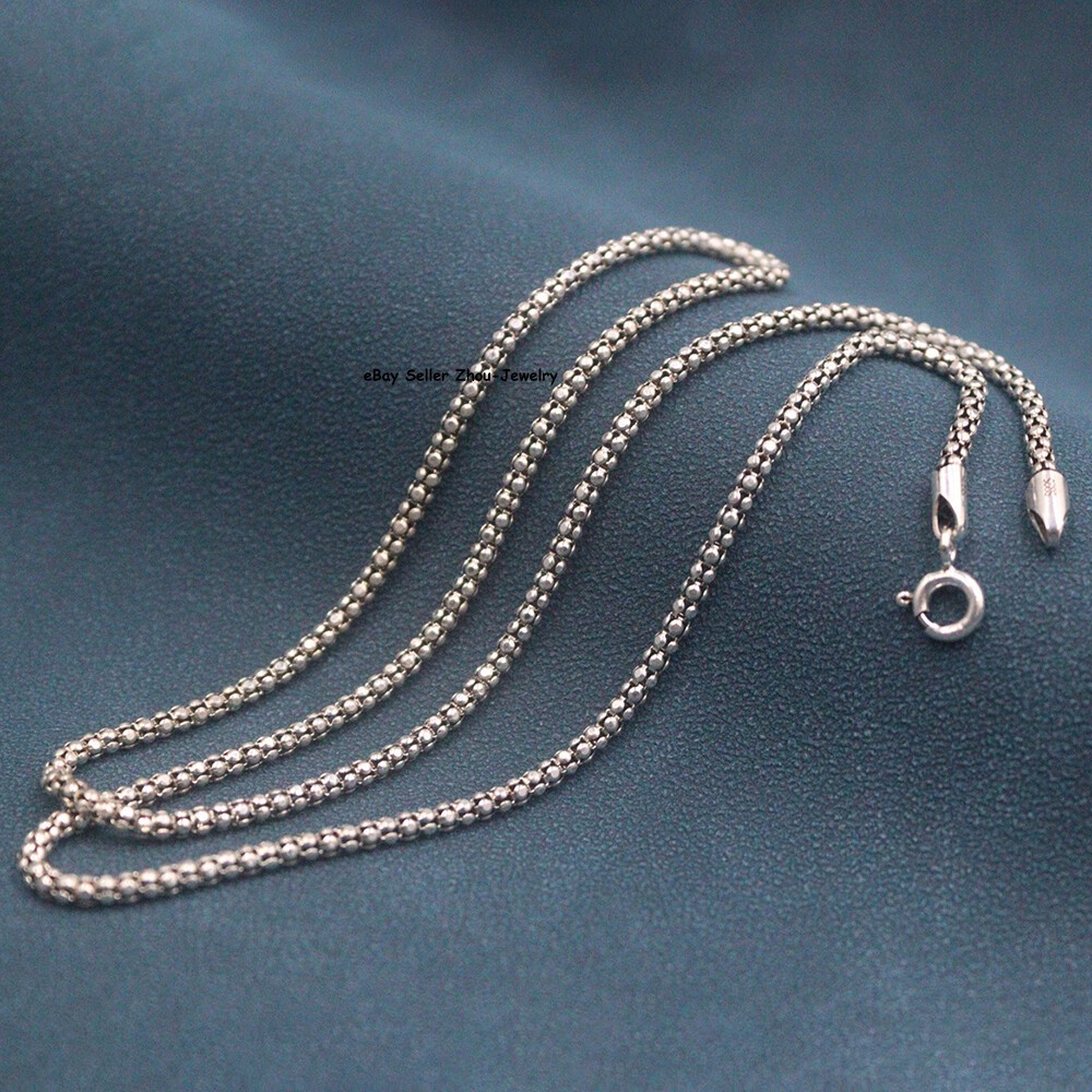 Real S925 Sterling Silver Necklace Unisex 2mm Popcorn Link Chain 5g 19.6inchL