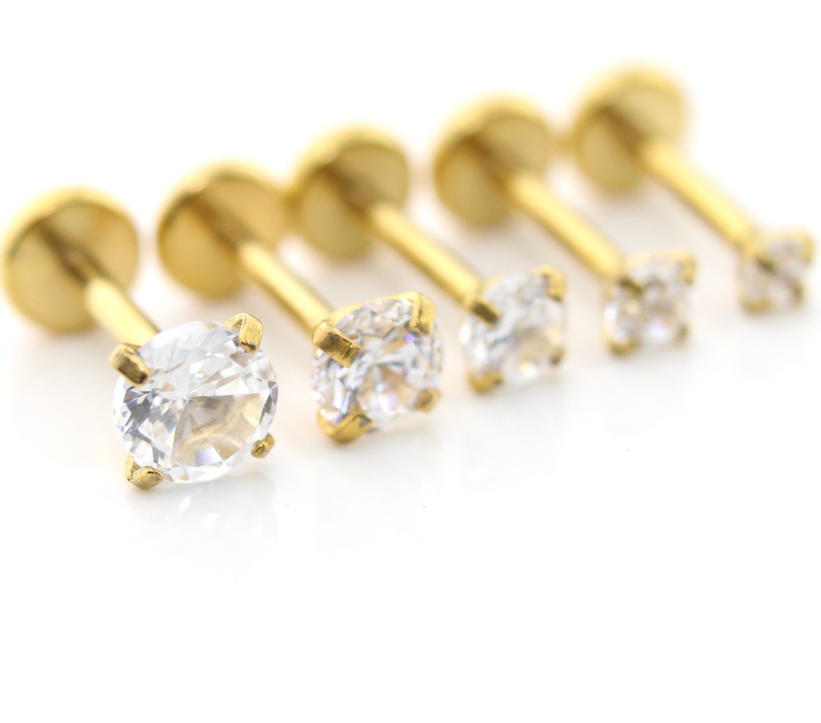 Gold PVD Threadless Flat Back Stud Earring-Cartilage Nose Ring-Tragus Piercing