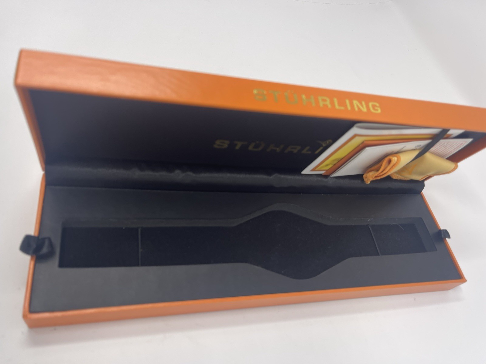 Stührling Original Watch Box Case Orange Gold Logo w/ Inserts & Cloth – No Watch