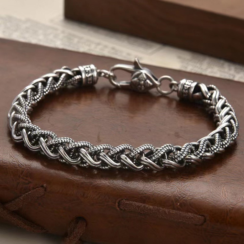Solid 925 Sterling Silver 7mm Wheat Link With Vajra Clasp Men’s Bracelet