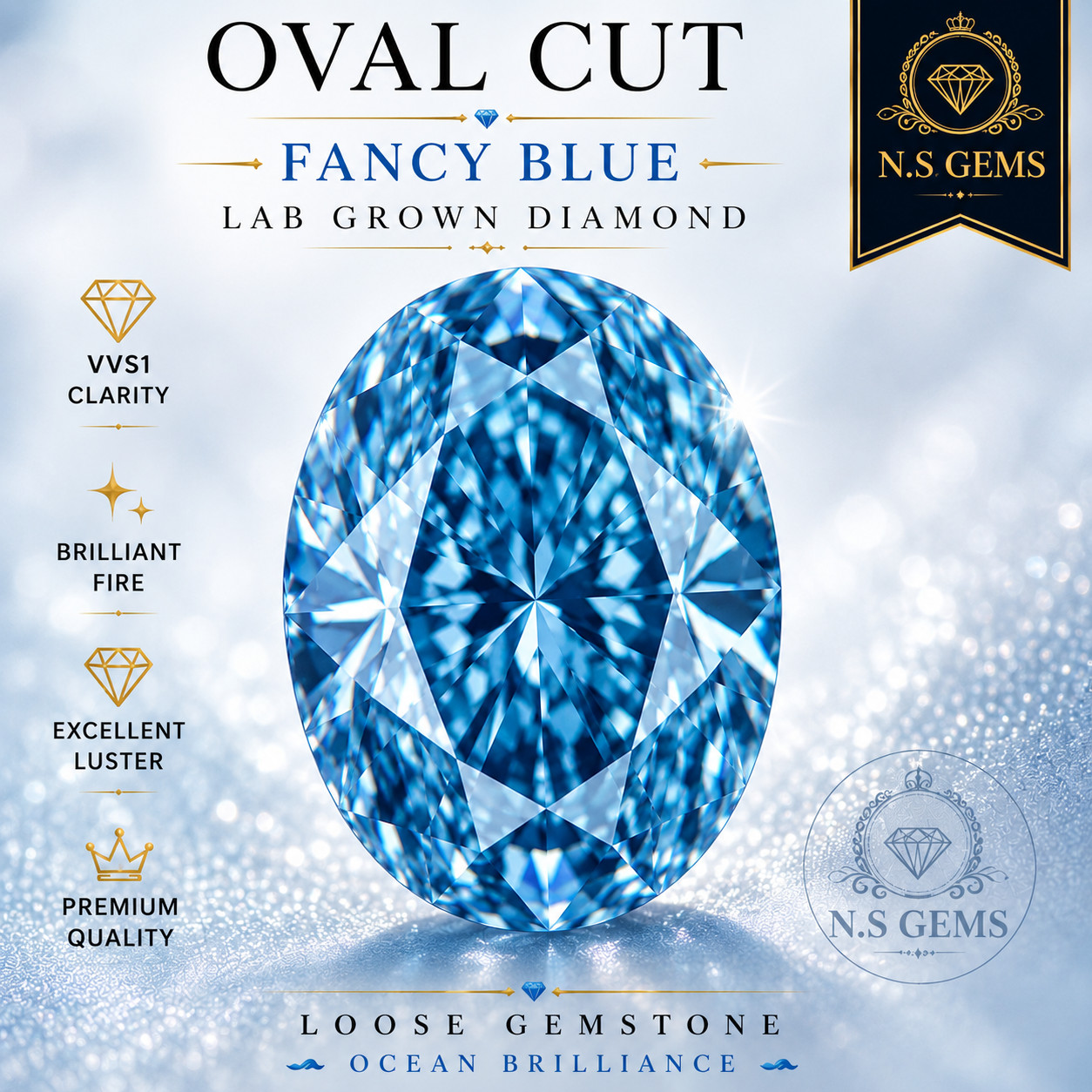 2 Ct Oval Cut Fancy Blue Lab Grown Diamond VVS1 Loose Gemstone Ocean Brilliance.