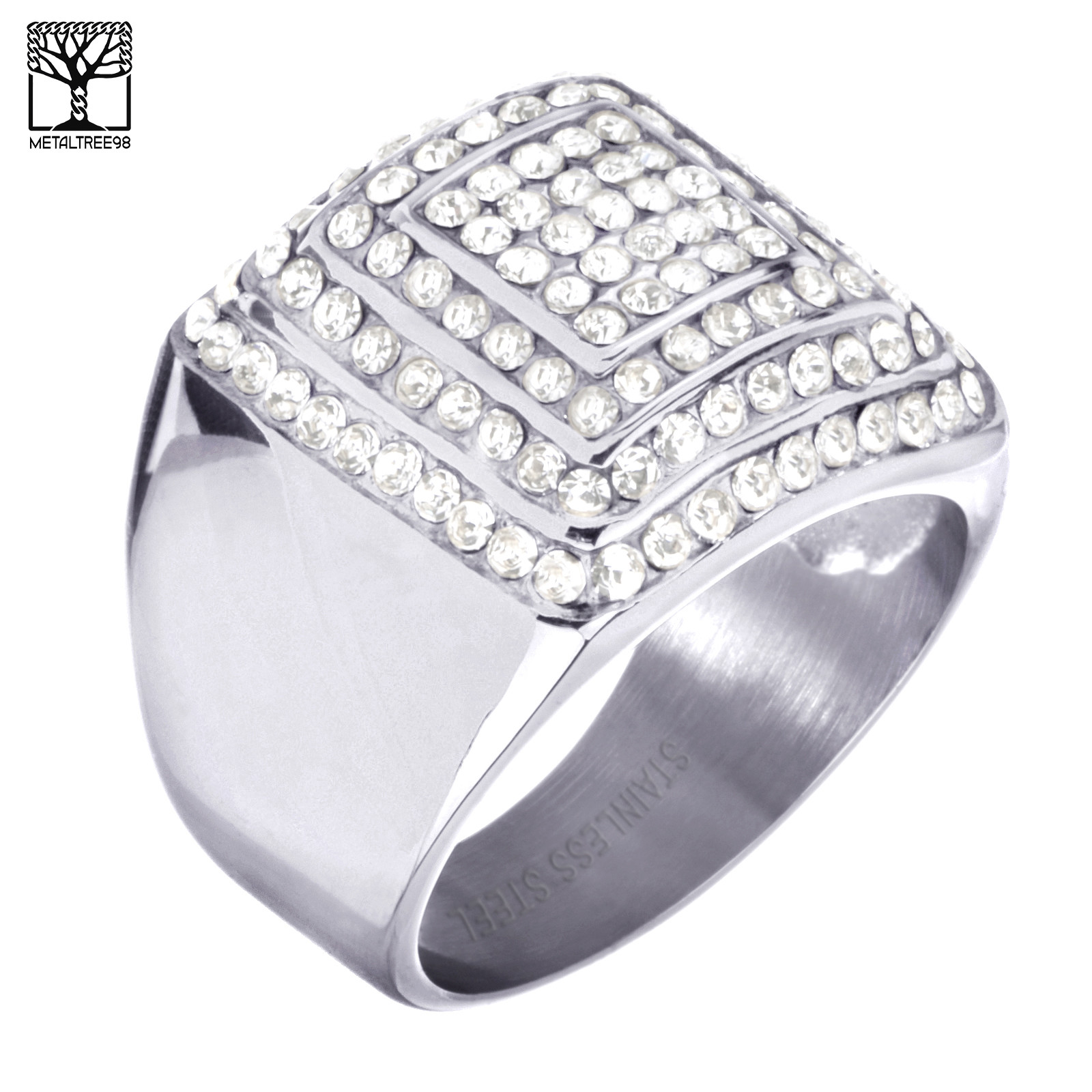 Men’s Iced Hip Hop CZ Stoned Stainless Steel Silver Plated Pinky Ring SSR 308S