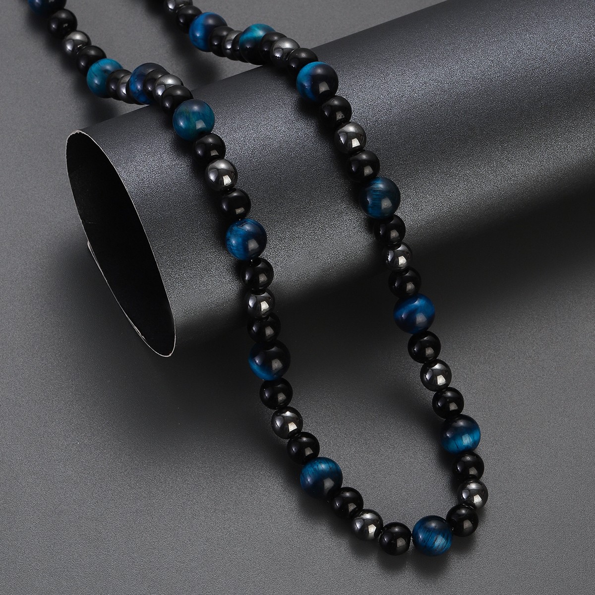 Blue Tiger Eye Men Triple Protection Necklace Hematite Obsidian Necklace 24”