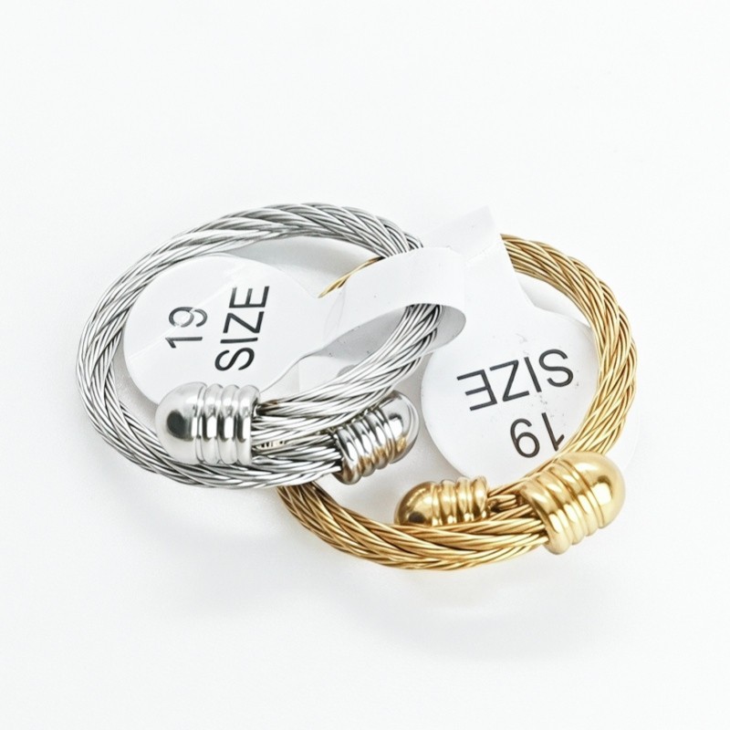 36 Pcs 4mm Dual Tone Wire Cable Screw Nut Stainless Steel Rings Unisex Stackable