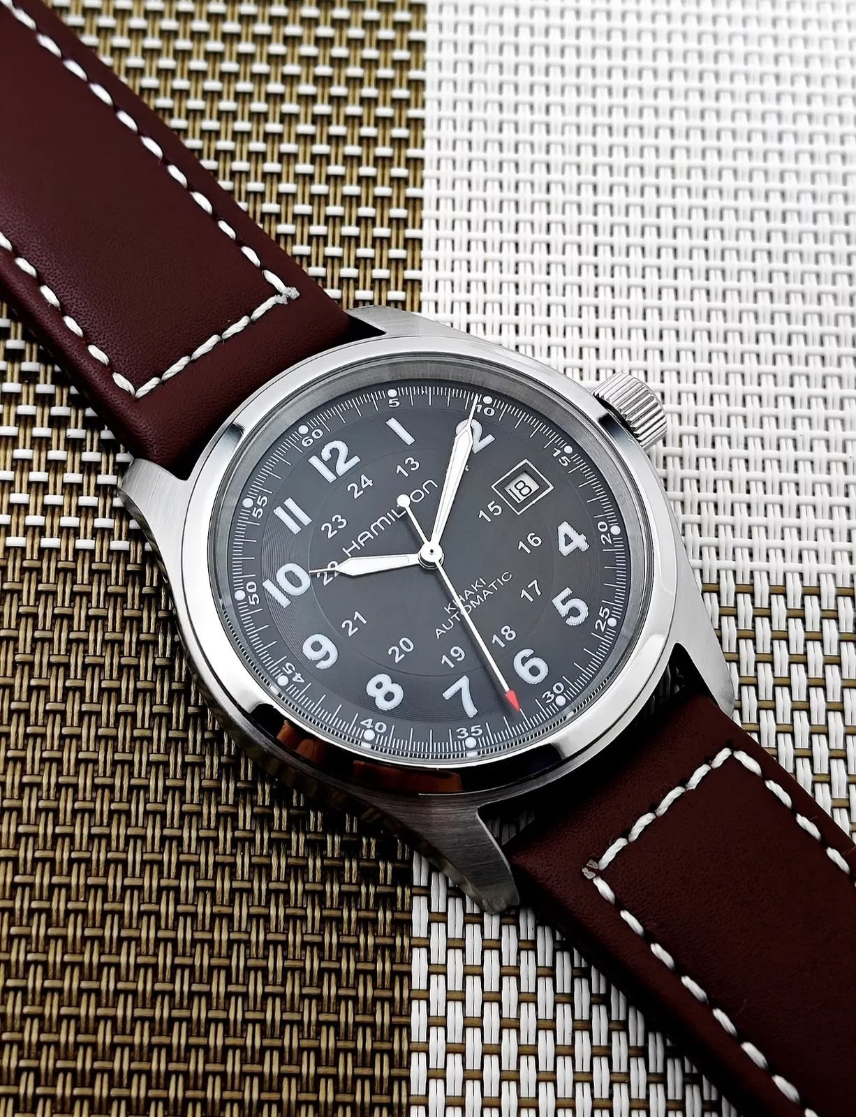 Hamilton Khaki Field Men’s Black Watch with Brown Leather Band Unused H70455533