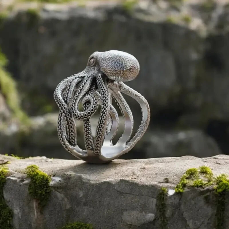 Elegant 925 Sterling Silver Unique Fashion Jewelry Charms Octopus Ring Size 10