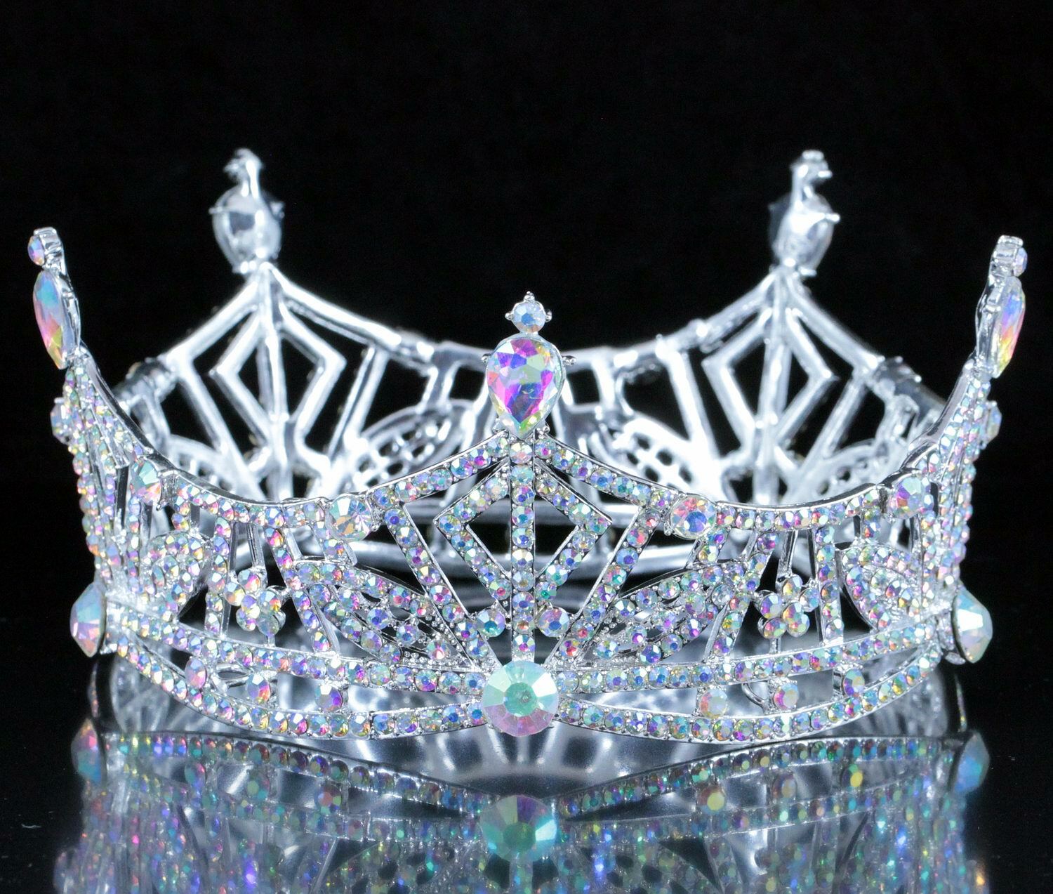 Miss America Crown Clear Austrian Rhinestone Hair Tiara Pageant T1299A White AB