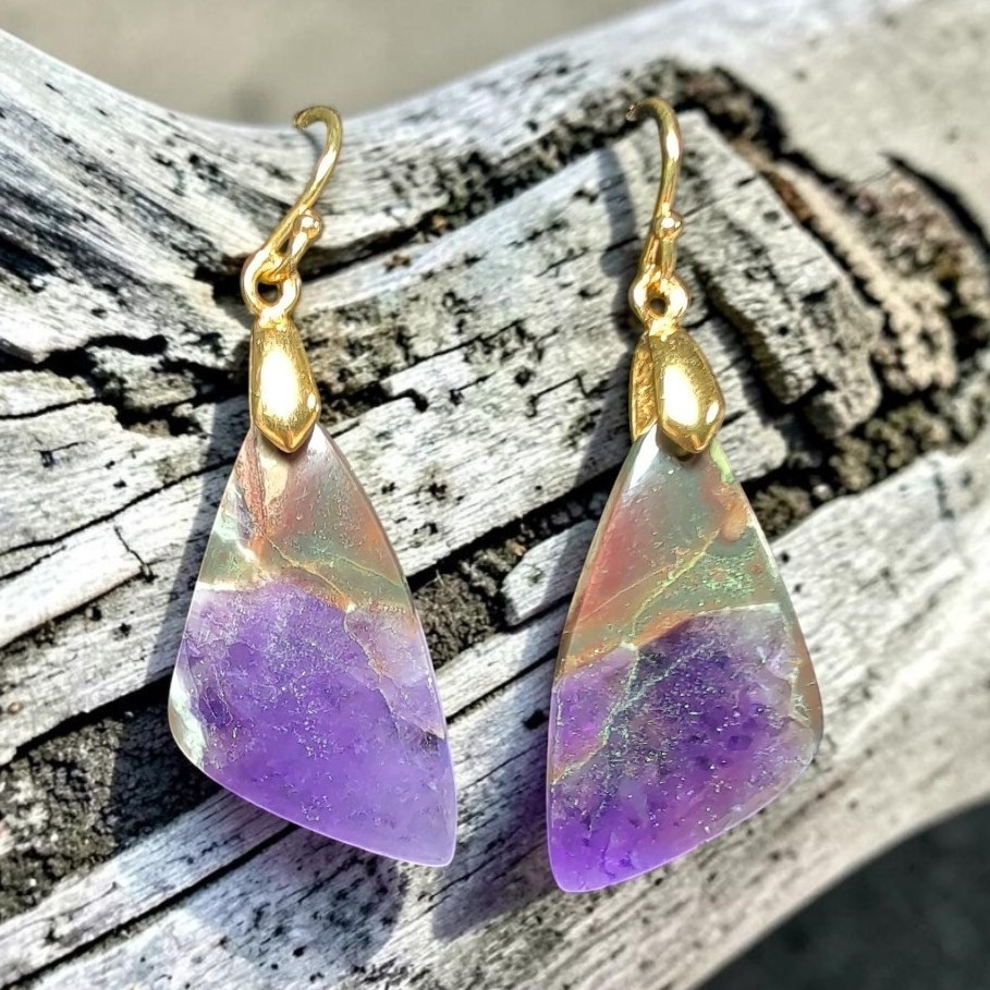 Natural Amethyst Teardrop Handmade/Drop Earrings Hook Closure