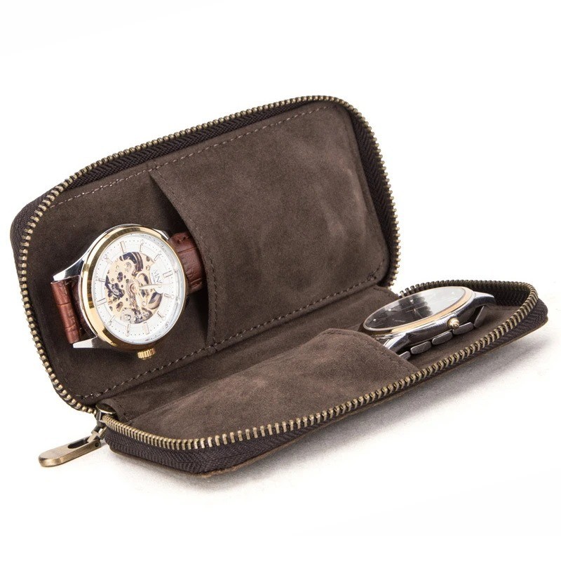 Watch Display Box Leather Travel Case Jewelry Storage Pouch Portable Zipper Bag