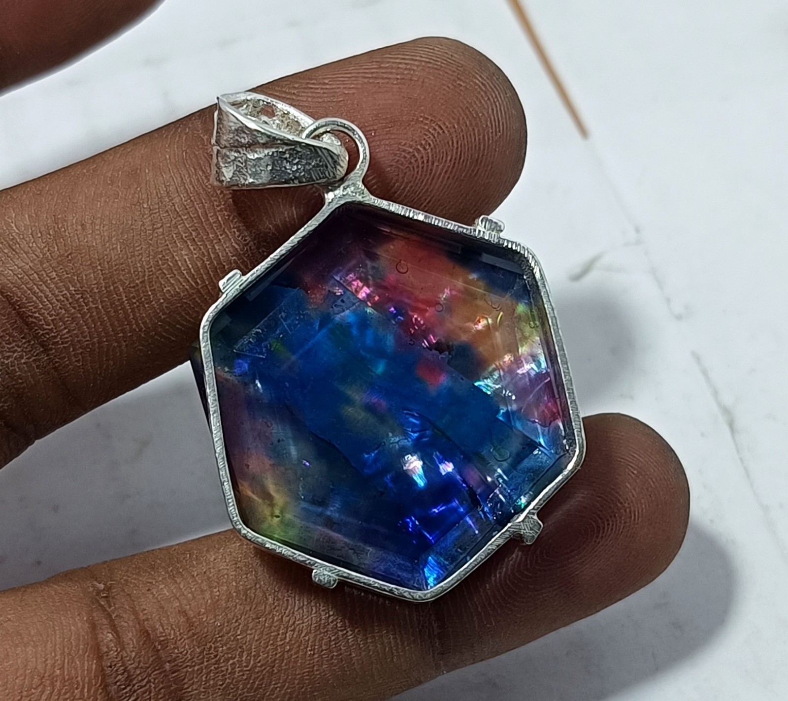 65.95 Ct Natural Ammolite 925 Solid Silver PENDANT Multi Color Certified Gems