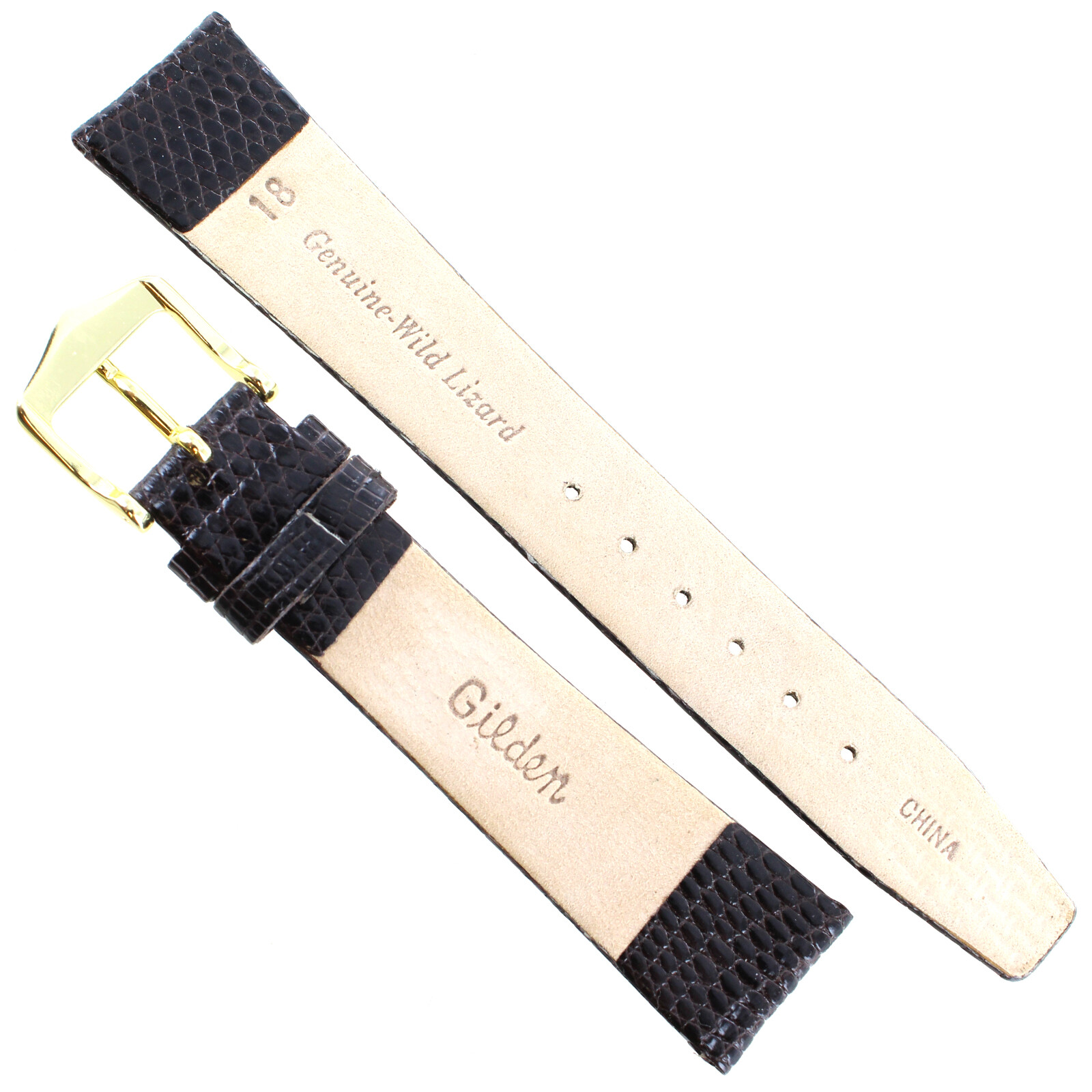18mm Gilden Dark Brown Luxury Flat Genuine Wild Lizard Tapered Mens Band Reg