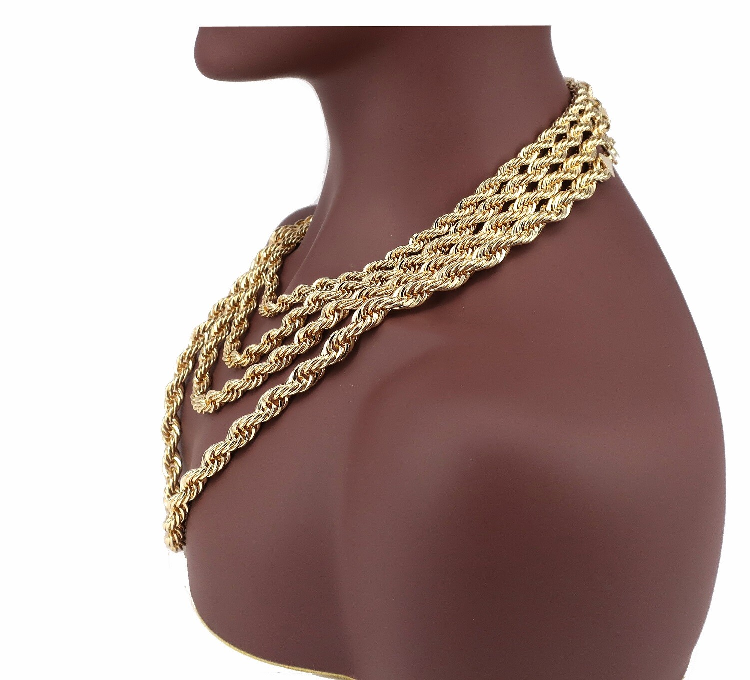 14k Yellow Rope Chain Necklace Bracelet Run DMC 7mm 8mm 9mm 10mm Gold Plated