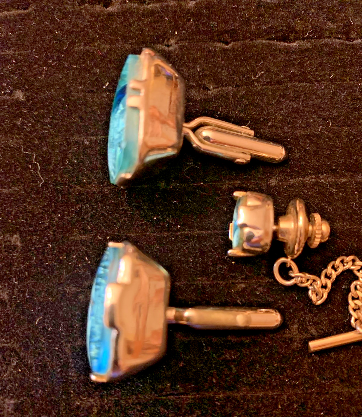 vintage Swank Holographic Taj Mahal cuff links W/Tie Tack