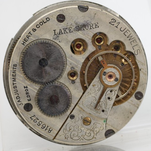 LAKE SHORE E. DROZ 21j 816527 SWISS RAILROAD POCKET WATCH MOVEMENT 45.12mm (LV)
