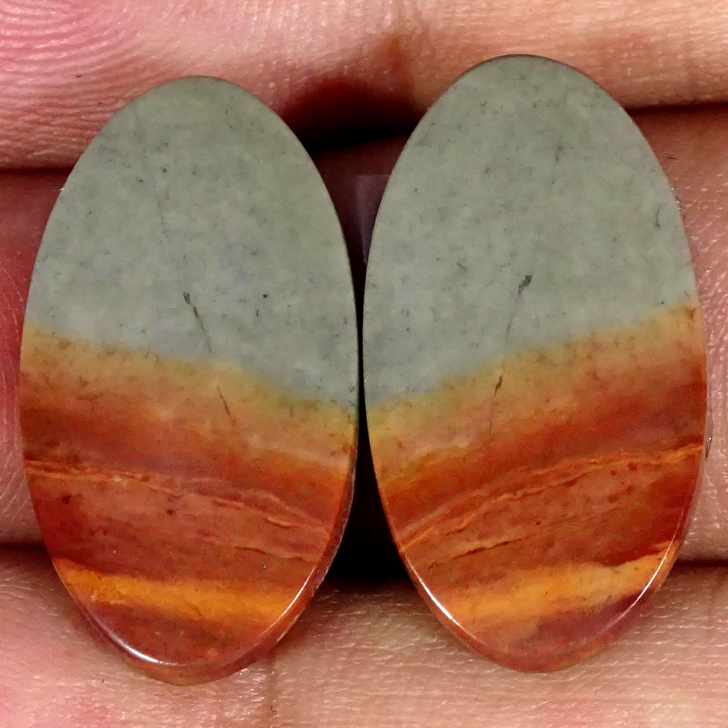 23.10Cts 100% Natural Polygram Jasper Pair Oval Cabochon Gemstone 13X24X4MM