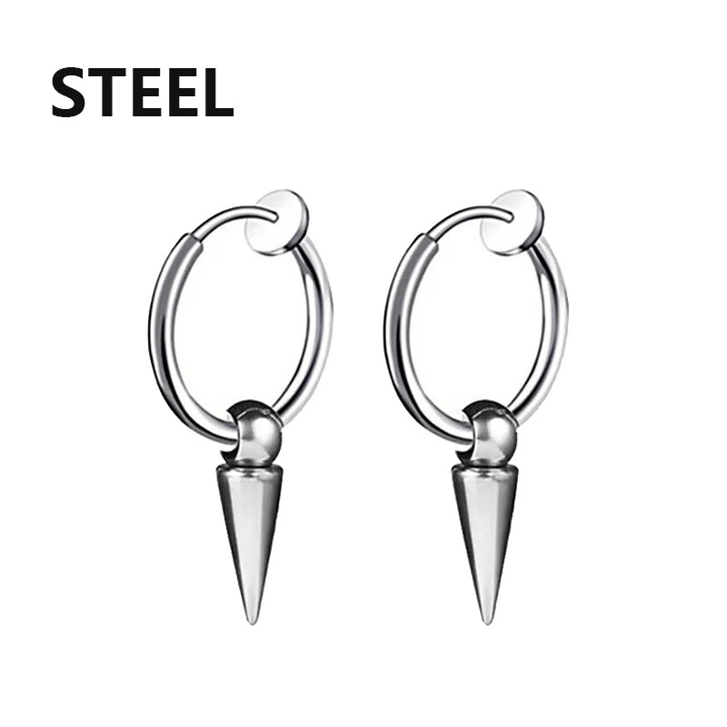 2 Pc Stainless Steel Hoop Earrings Men Black Tone Gothic Small Punk Jewelry