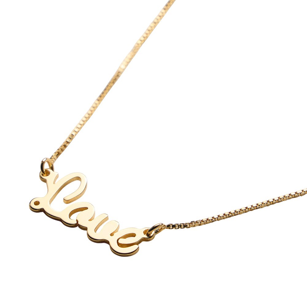 18K Gold Filled Love Script Pendant Necklace Box Chain Romantic Gift for Women