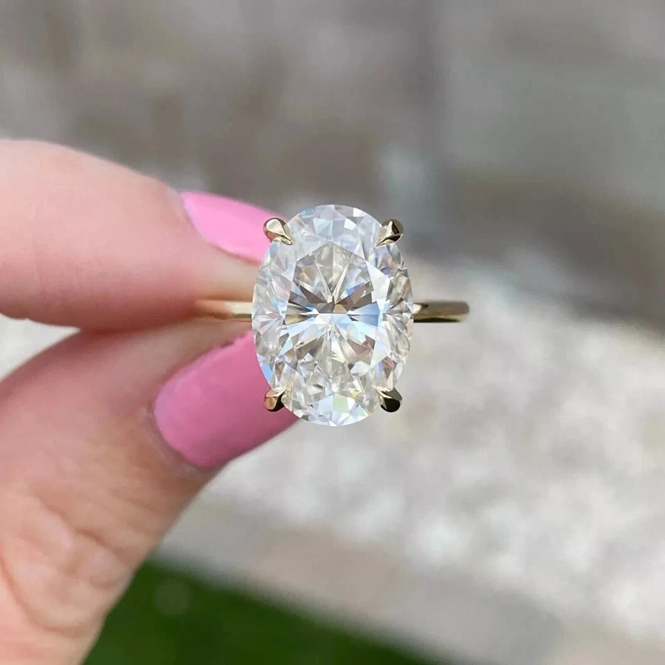 Lab Grown Diamond Ring Oval Cut 14k Yellow Gold IGI Certified 3.5 Ct VVS E F