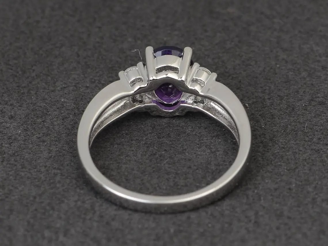 2CT Oval Amethyst Gemstone 925 Silver Plated Dainty Ring Duty Free