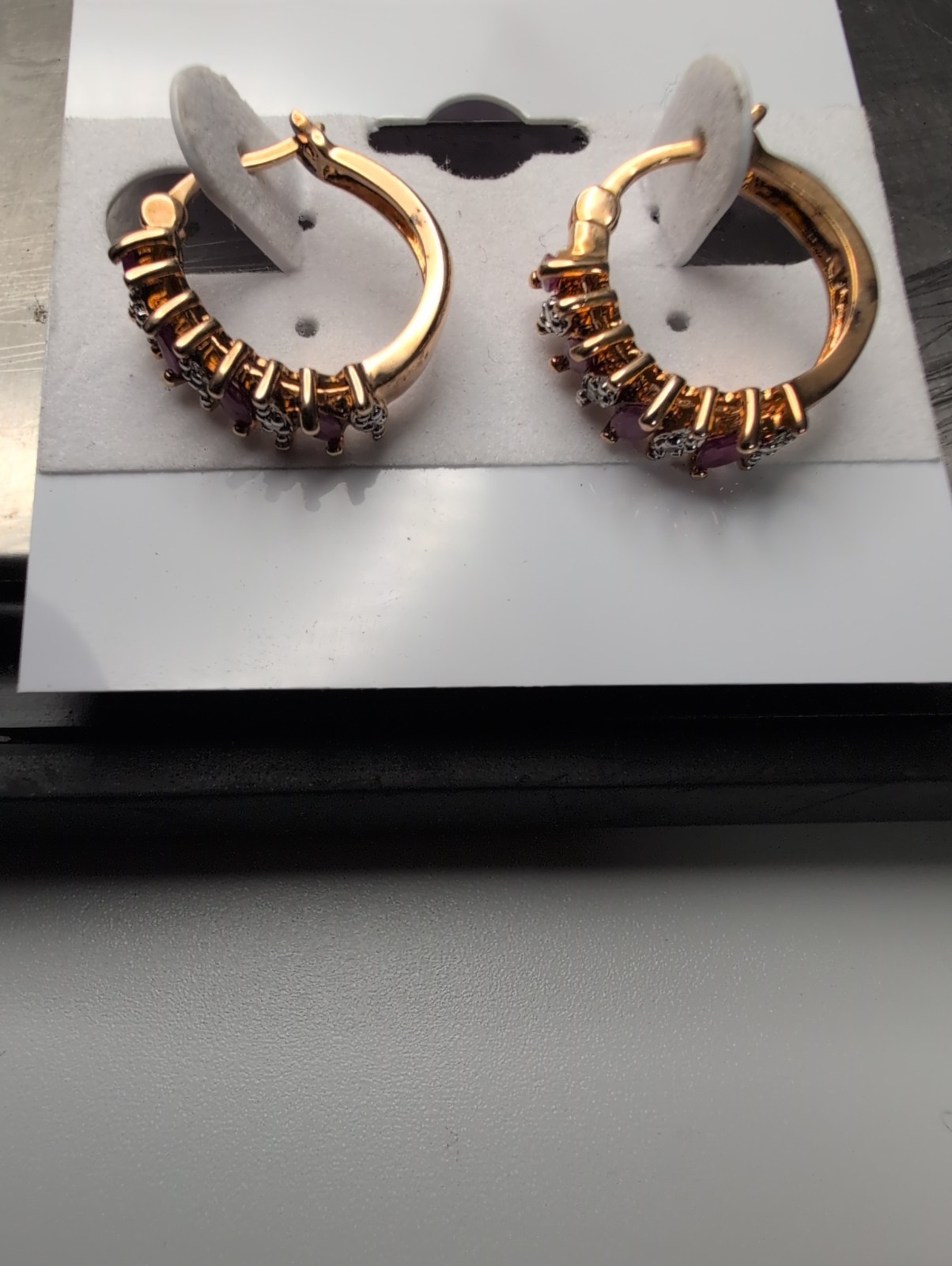 925 & Gold Vermeil Ruby CZ Hoop Earrings 4.2g Marquise Cut