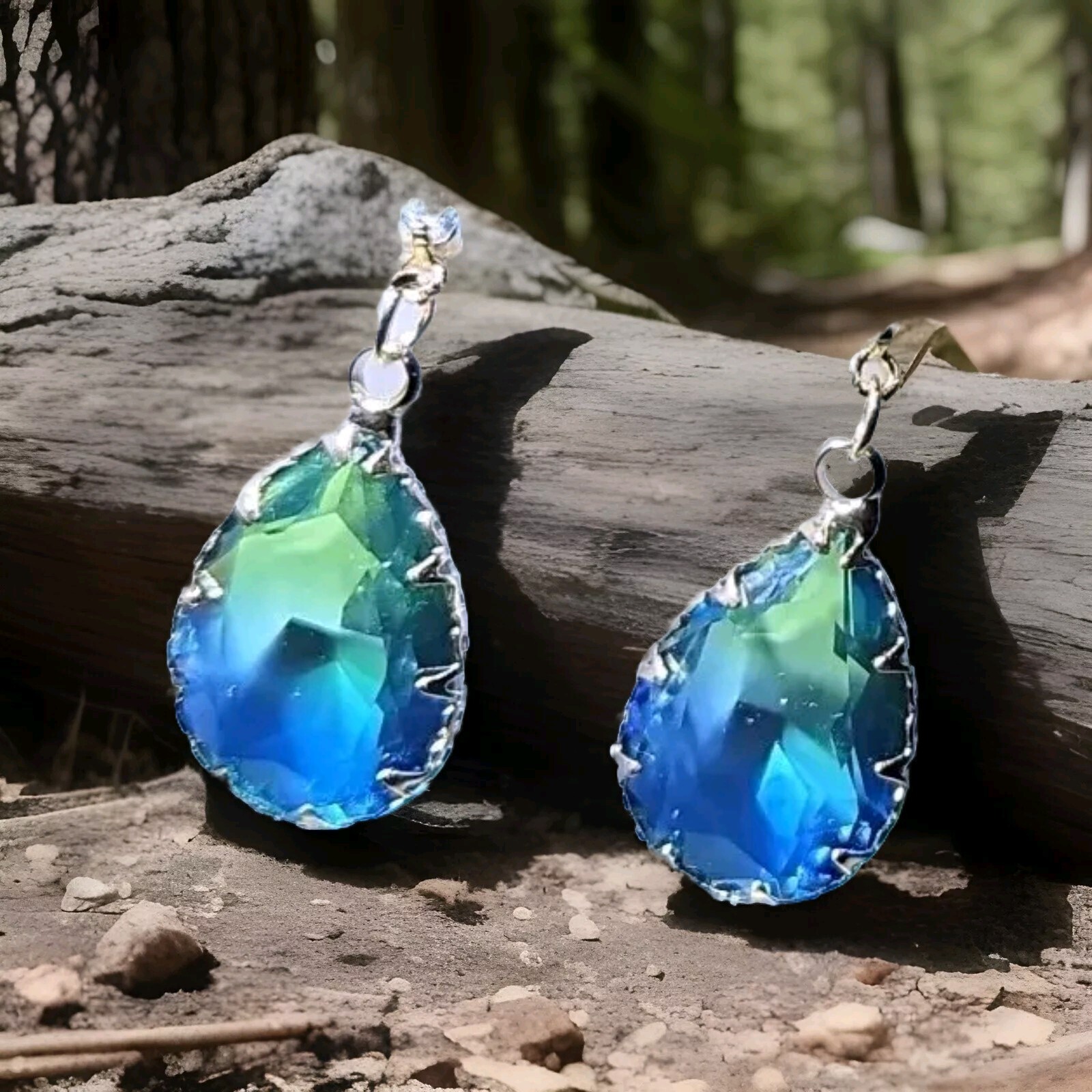 Polychrome Shiny Glass Synthetic Zircon Drop Earrings with Tempermant Hook