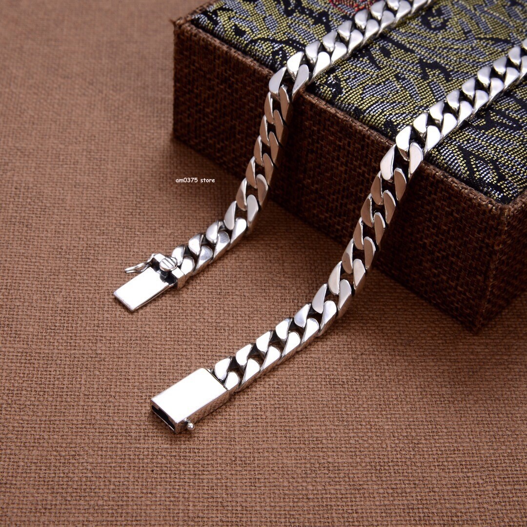 Real S925 Sterling Silver Necklace Women Men Solid Curb Link Chain 8mm 24inchL