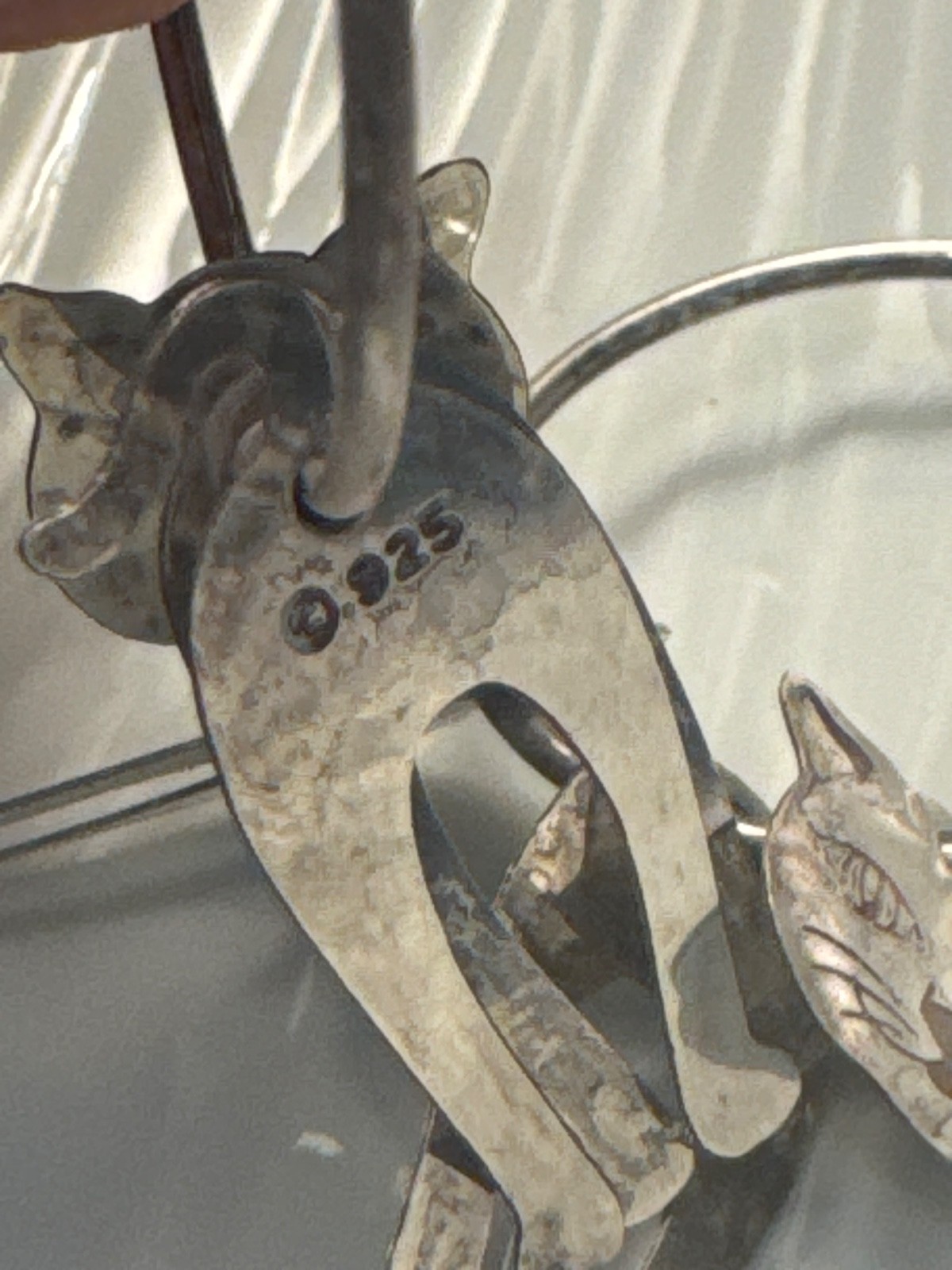 Vintage Sterling Silver Dangle Hoop Earrings Cat Animal 3D Kitty