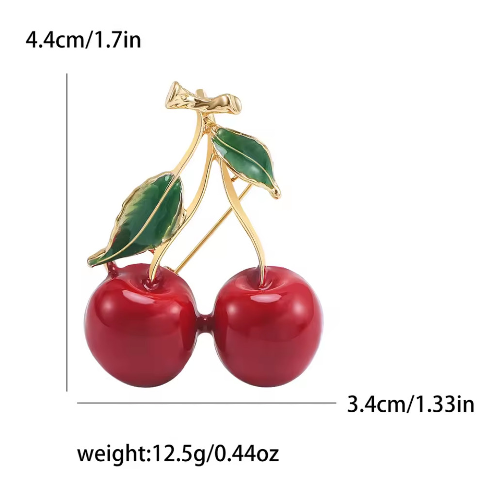 Vintage Style Red Enamel Cherry Brooch Pin Fruit Gold Tone Plant Jewelry Gift
