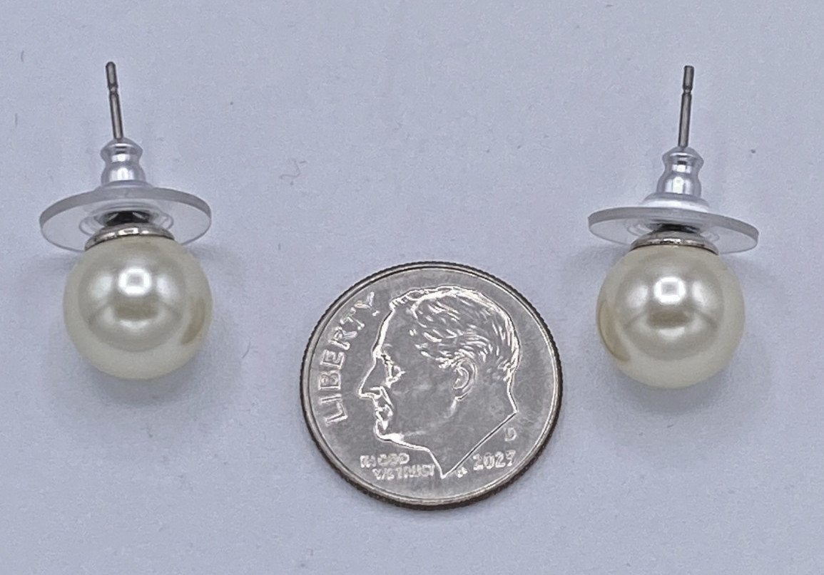 Charter Club White Imitation Pearl Stud Earrings 10 mm NOS