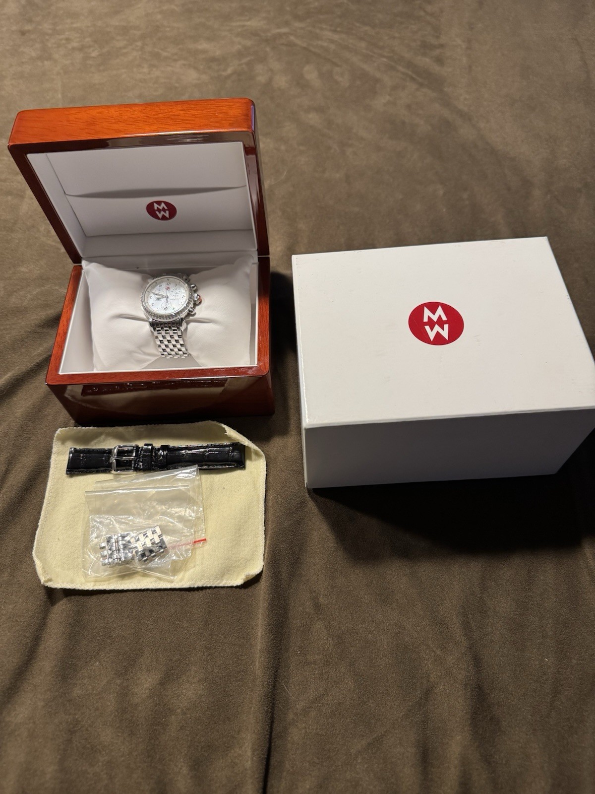 Michele Silver Stainless Steel Diamond CSX 36 MOP Watch MWW03C000513-Excellent