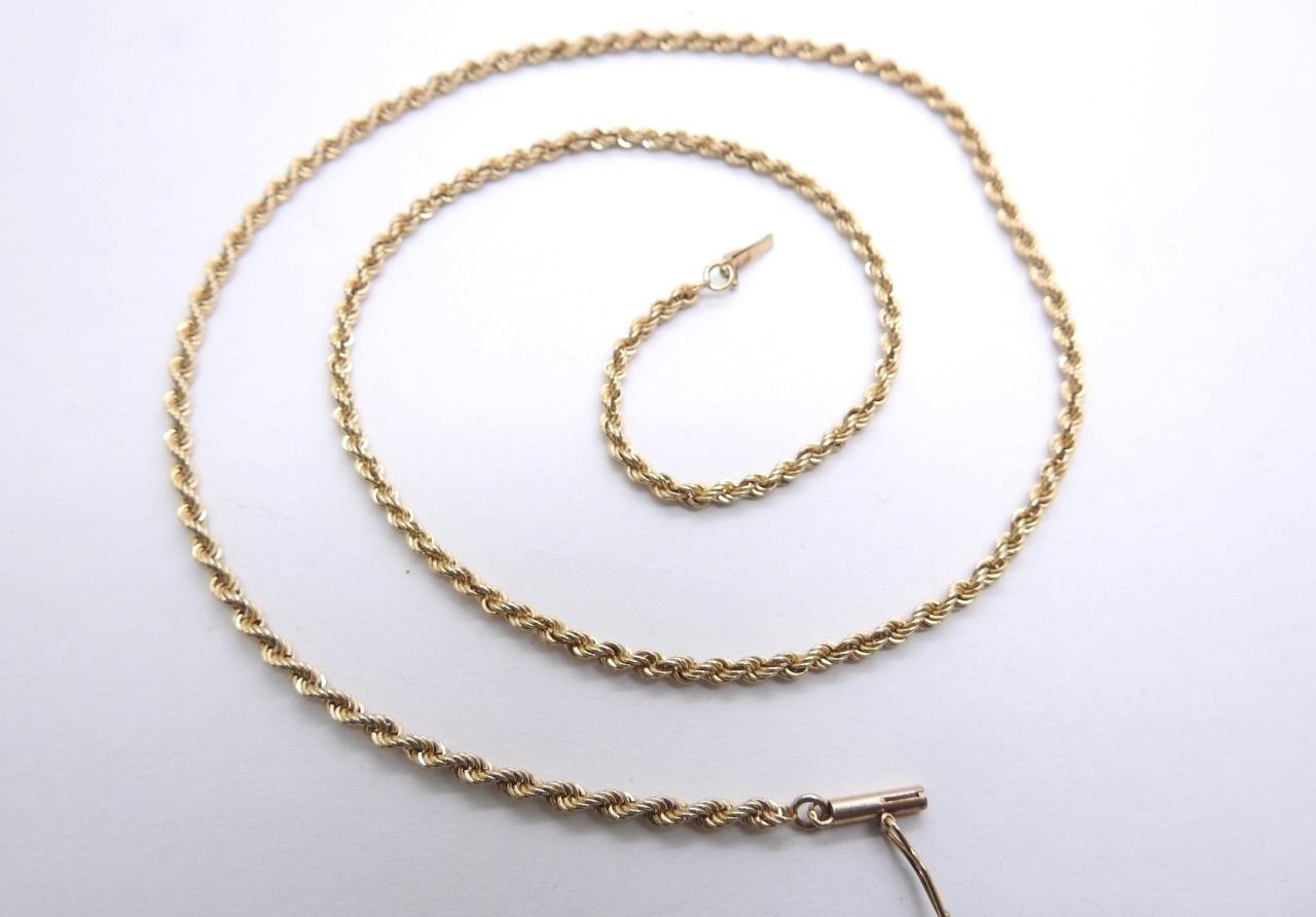 14K Solid Yellow GOLD Rope Chain Necklace 20.5″ inch 11.1 Grams 2.50 mm