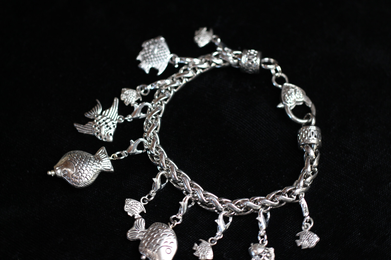 Fish Theme Charm Bracelet Silver Pewter Charms 8″ Interchangeable Fishing Gift