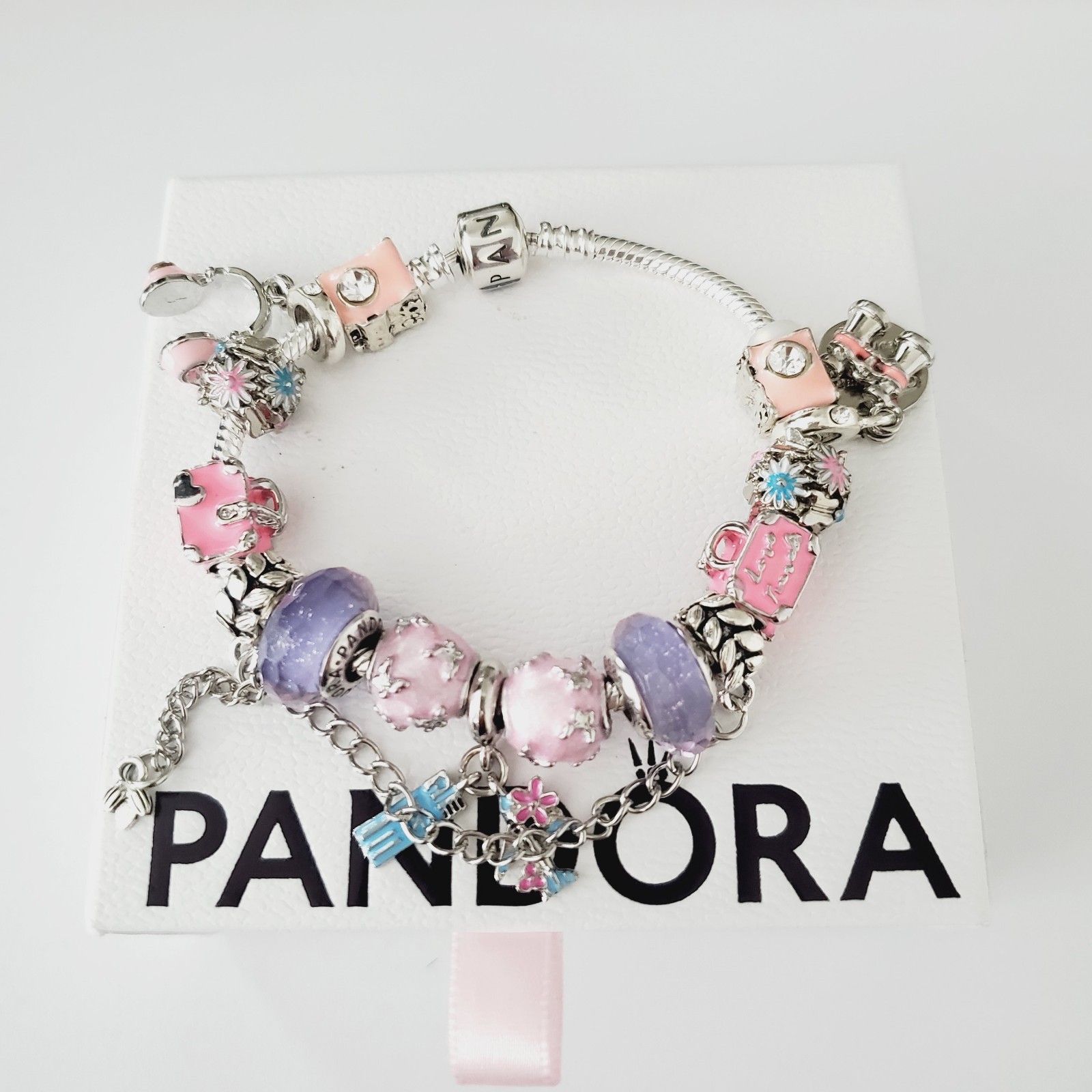 Authentic Pandora Travel Charm Bracelet Multicolor Gift Set New in Box